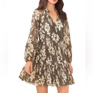 ✨🤎VINCE CAMUTO BRONZE & GOLD SHIMMER DRESS W/PUFF SLEEVE🤎✨